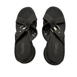 Harley Davison Motorcycle Sandals Women's sz 8'm Black with straps buckle & logo